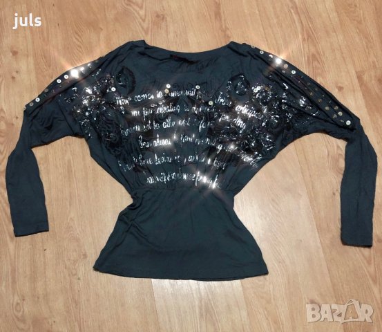 Красива блузка с пайети и сребристи надписи, снимка 8 - Блузи с дълъг ръкав и пуловери - 28115603