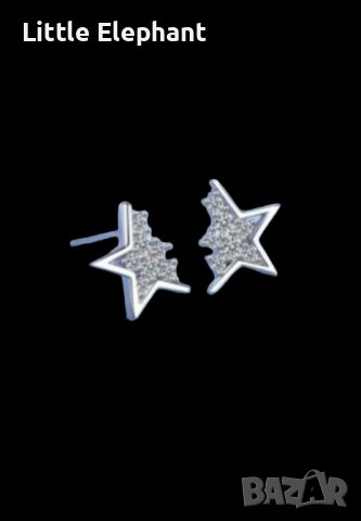Сребърни обеци с кристали"Stars-half",white/нови
