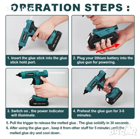 Пистолет за топъл силикон GISAM с 2 батерии, снимка 3 - Други инструменти - 48480297