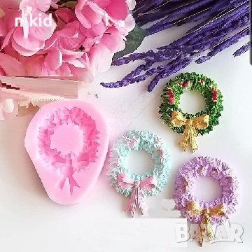 Коледен венец с пандела силиконов молд форма фондан шоколад гипс декор украса