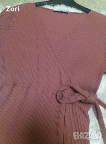 Рокля от еластично трико в цвят брик с деколте тип "прегърни ме", снимка 2 - Рокли - 43707153