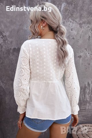 Дамска памучна блуза с дълъг ръкав в бяло, снимка 5 - Блузи с дълъг ръкав и пуловери - 39881436