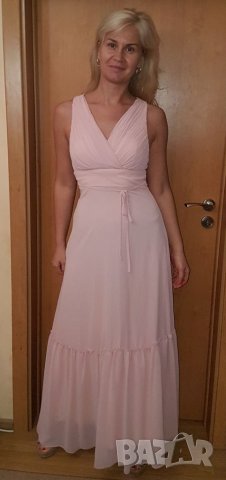 Дълга елегантна рокля цвят пудра  Fervente , снимка 6 - Рокли - 26398106