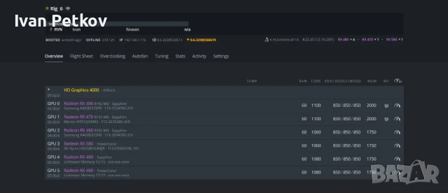 1x 580 8GB 5x 480 8GB Mining Rig Копачка за криптовалути, снимка 5 - Друга електроника - 50742918