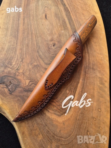 Ловен нож дамаска стомана LN439,фултанг с кожена кания, снимка 13 - Ножове - 53572029