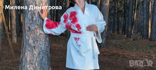 Ръчно рисувано сатенирано кимоно , снимка 5 - Сака - 48865711