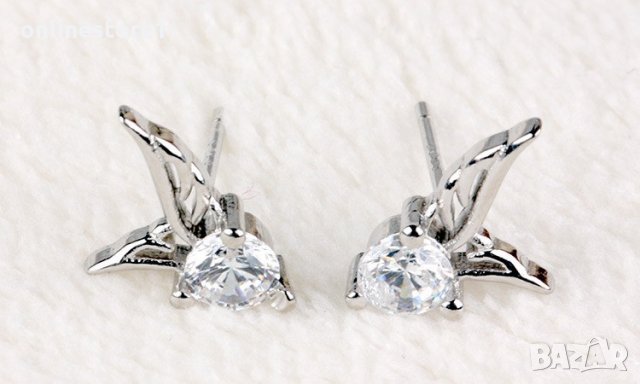Сребърни Обеци Диамантени криле - 925 печат сребро BA216, снимка 2 - Обеци - 28147664