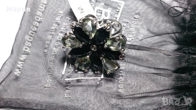 Пръстен с черни и прозрачни кристали, снимка 2 - Пръстени - 28065032