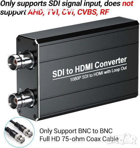 SDI към HDMI конвертор 1080p с Loop Output – поддръжка на 3G-SDI / HD-SDI / SD-SDI, снимка 5 - Чанти, стативи, аксесоари - 52536271