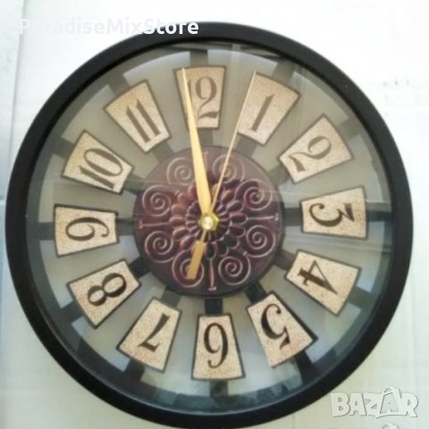 Стенен дървен часовник, 25 см, бял и кафяв, снимка 1 - Стенни часовници - 43462259