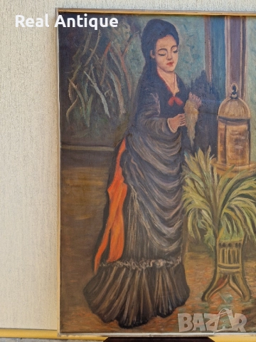 Уникална огромна антикварна майсторска авторска картина масло върху платно , снимка 5 - Антикварни и старинни предмети - 51686658