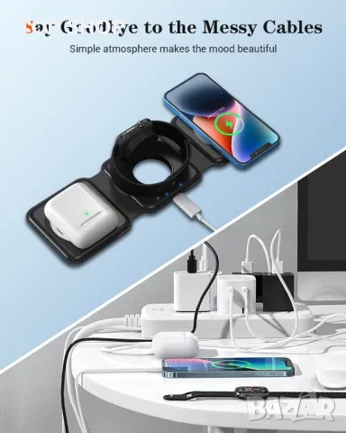 Магнитна сгъваема безжична зарядна станция за iPhone 3 в 1, снимка 11 - Безжични зарядни - 49160935