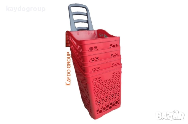  PVC кошница за пазаруване с колела, червена 75 литра, снимка 3 - Оборудване за магазин - 44837913