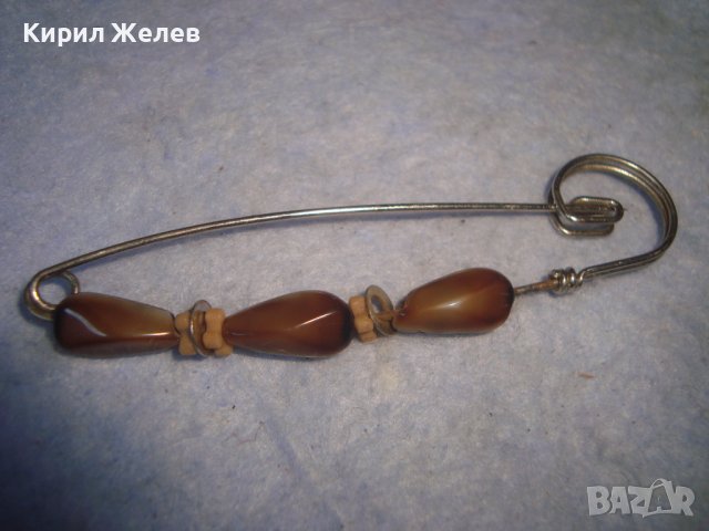 СТАРА РЕТРО ИГЛА ФИБУЛА БИЖУ с ЦВЕТНО СТЪКЛО 22165, снимка 8 - Антикварни и старинни предмети - 37621462