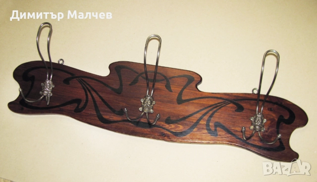 Голяма стенна дървена закачалка сецесион ар нуво, отлична, снимка 6 - Закачалки - 51934498
