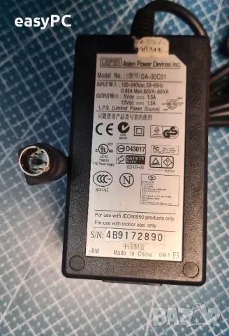 Оригинален захранващ адаптер ASIAN POWER DEVICES INC. DA-30C01, снимка 3 - Друга електроника - 47837761