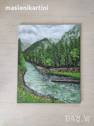 Маслена картина горски пейзаж Река в Рила , снимка 6 - Картини - 28797337