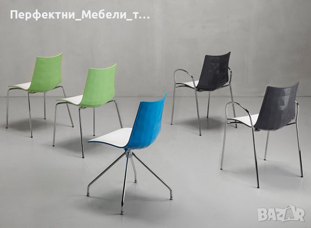 Дизайнерски въртящ се стол с хромирани крака и полимерна двуцветна седалка , снимка 6 - Столове за офис - 44858884