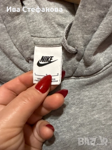 оригинален памучен памук дамски суичър сив ватиран 100 % оригинален марков Nike nike Найк, снимка 4 - Спортни екипи - 52566088