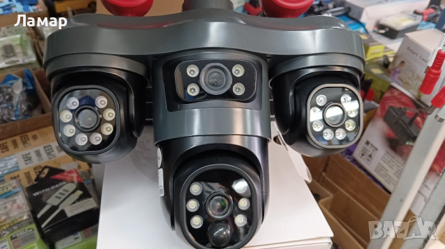 Четворна соларна безжична камера 3 въртящи се 4G 12MP работи с СИМ SIM карт мобилни данни от тел. оп