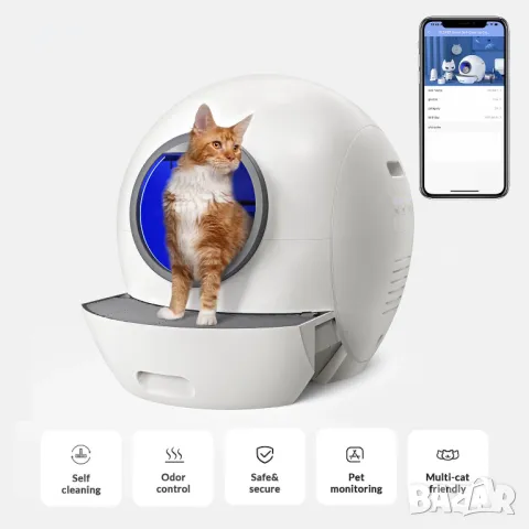 Автоматична самопочистваща се котешка тоалетна с Wi-Fi връзка, снимка 1