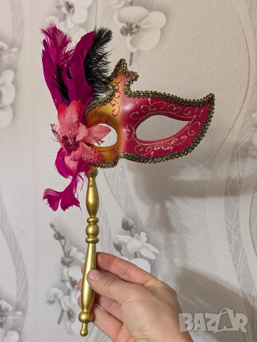 Маска за парти с клечка | Ръчна венецианска маскарадна маска, снимка 2 - Други - 53385699