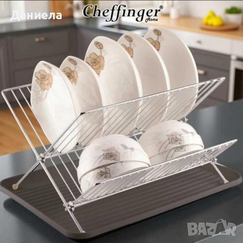 Двуетажен сушилник за съдове Cheffinger от неръждаема стомана с тава за отцеждане , снимка 5 - Съдове за готвене - 53179918