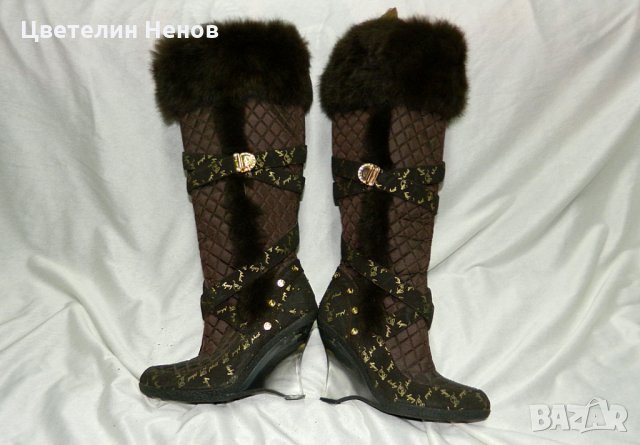 ботуши Baby Phat  Odessa Brown Faux Fur Boots номер 37 , снимка 1 - Дамски ботуши - 27060705