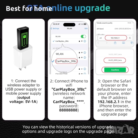 Безжичен Carplay адаптер за iPhone Lyssiefeel, снимка 7 - Аксесоари и консумативи - 52953666