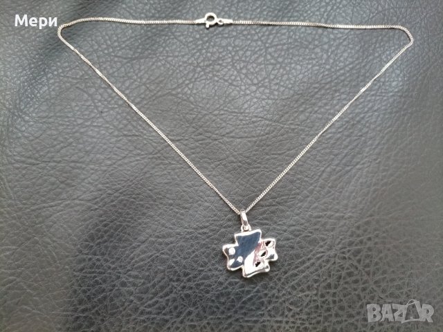 Сребърно колие с голяма детелина, 40 см., снимка 2 - Колиета, медальони, синджири - 40222144