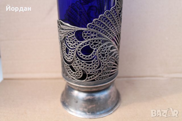 СССР ваза стъкло посребрен корпус, снимка 4 - Антикварни и старинни предмети - 40834390
