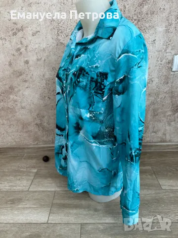 Елегантна Дамска риза - официална - С-М - тюркоаз - черен цвят, снимка 2 - Ризи - 48059039