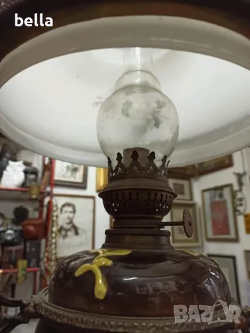 Стар масивен антикварен  полилей ,рисувана керамика ,рисувано стъкло,газено шише,действащ, снимка 6 - Антикварни и старинни предмети - 48766750