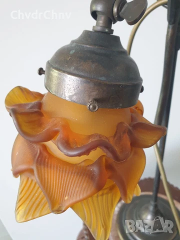 FD Bolletta 44см/Арт Деко стара италианска настолна лампа/бронз и стъкло, снимка 2 - Настолни лампи - 51312556