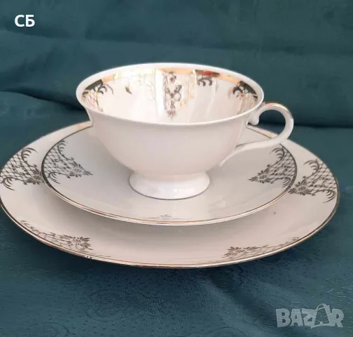 Френска сувенирна бутилка с мини чашки и троен сет от костен порцелан, снимка 2 - Декорация за дома - 48939817