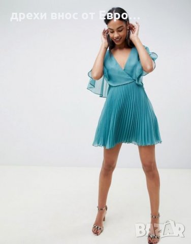 ASOS DESIGN елегантна плисирана зелена рокля , снимка 4 - Рокли - 33078633
