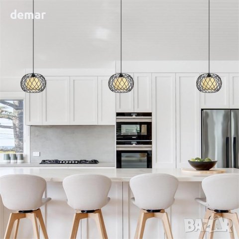 FORCOSO Пендел Черен ø24, с абажур от метал и ратан, Е27, снимка 7 - Лампи за таван - 43107497