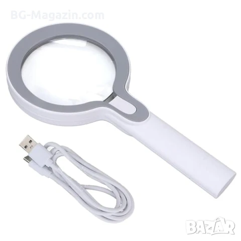 Голяма увеличителна ръчна лупа с LED осветление дръжка USB акумулаторна 10X и 25X лед четене книги, снимка 5 - Други инструменти - 50920065