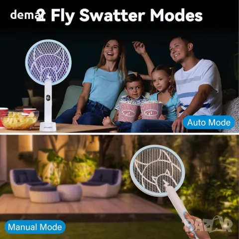 Електрическа ракета за мухи и комари Nymrix, 2 в 1 4100V с акумулаторна батерия 1800 mAh, 2 броя, снимка 5 - Други стоки за дома - 49326066