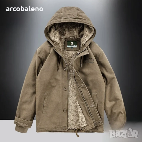 Мъжко зимно яке с удебелена вълнена подплата и качулка, 6цвята , снимка 7 - Якета - 52160331