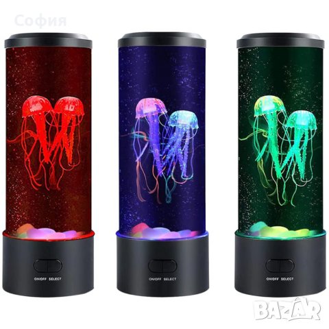 Настолна LED нощна лампа аквариум с медузи, снимка 2 - Лед осветление - 43924830