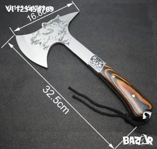 Руска компактна брадвичка с гравиран вълк Кемпинг Топор ст 65х13, снимка 4 - Ножове - 52777064