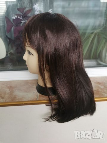 Нова средна дължина тъмно кестенява перука с бретон - 45 см - мод.94, снимка 7 - Аксесоари за коса - 23020615