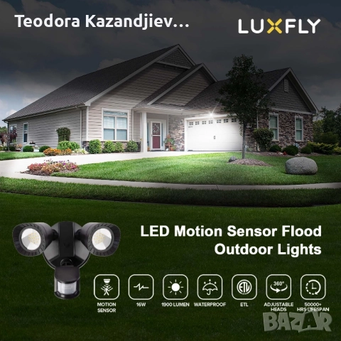 LED външна лампа със сензор за движение, снимка 3 - Прожектори - 51802220