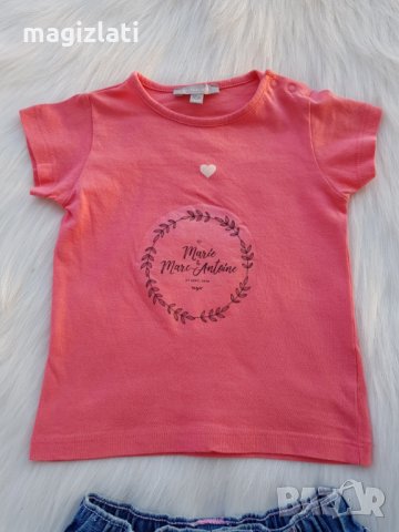 Къси дънкови панталони и тениска 9-12 месеца, снимка 4 - Панталони и долнища за бебе - 32426321