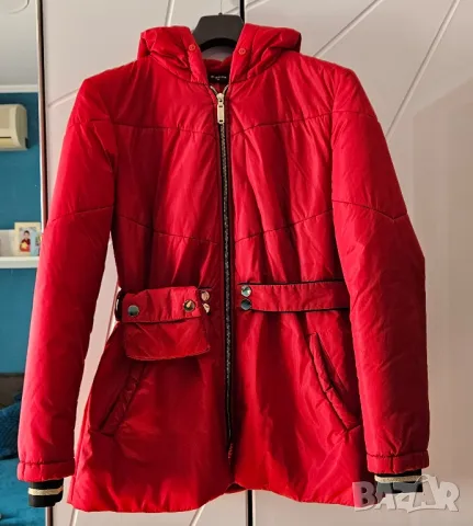 Червено зимно яке с колан!, снимка 4 - Якета - 49089727