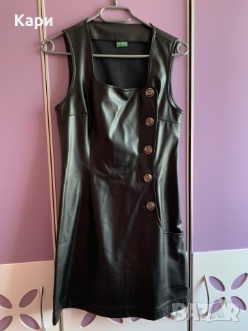 Черна кожена рокля , снимка 1 - Рокли - 36750818