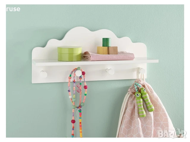 НОВИ! Детска закачалка с рафт 2в1 бял син розов, снимка 2 - Други - 50844703