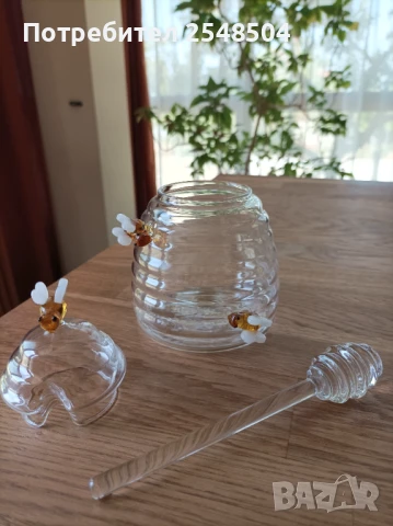 Стъклен буркан за мед с лъжичка, снимка 5 - Аксесоари за кухня - 50858133