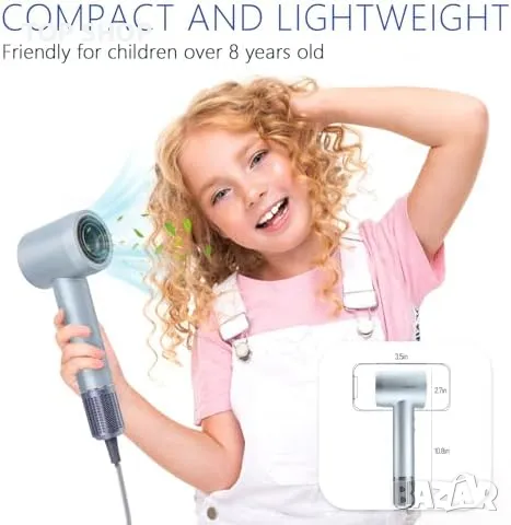 Нов Професионален Бързосушещ Сешоар 110000 об/мин Тих и Мощен, снимка 3 - Сешоари - 49498138